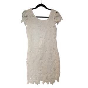 White Lace Bodycon Dress Womens Medium Floral Crochet Cap Sleeve Mini